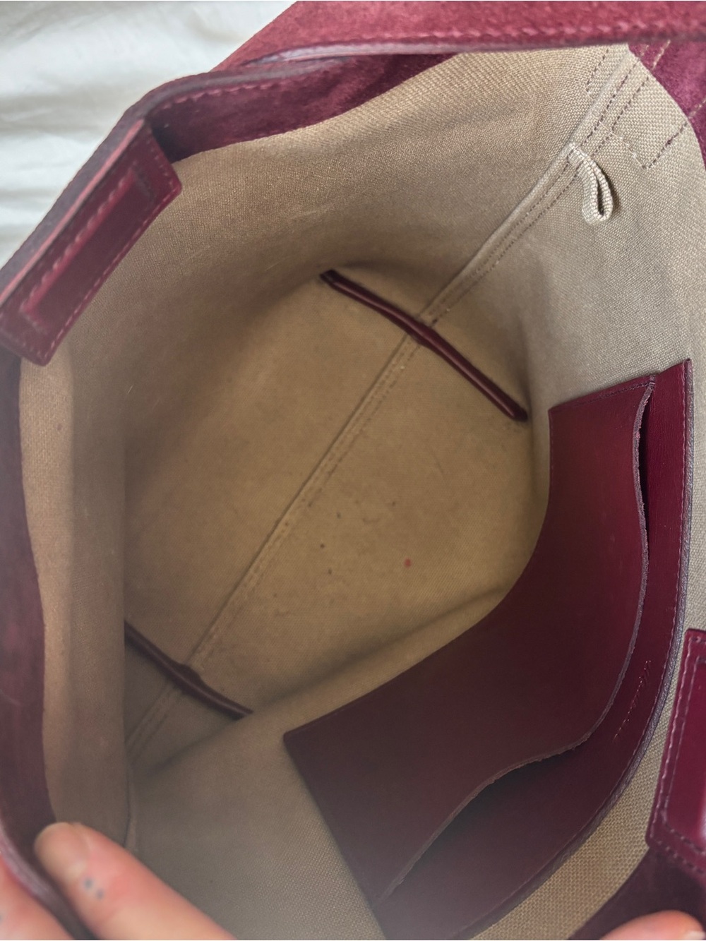 Suede Bucket Shoulder Bag in Burgundy - Picture 4 of 9